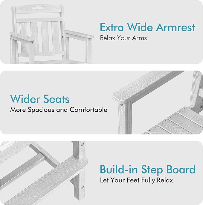 Ciokea Oversized Tall Bar Chairs Set of 2, HDPE Adirondack Outdoor Bar Chairs with Footrest, All-Weather Barstools with High Back for Balcony, Bistro, Porch, Deck, Pool, Backyard, White