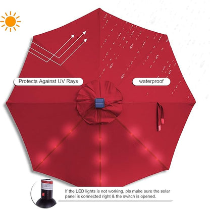 Sundale Outdoor 7 ft Solar-Powered 24 LED Lighted Patio Umbrella with Crank & Push Button Tilt for Garden, Deck, Backyard, Pool, 8 Ribs (Red)
