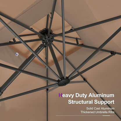 PURPLE LEAF 12FT Cantilever Outdoor Umbrellas Large Patio Umbrella Hanging Double Top Square Offset Umbrella with 360°Rotation Tilting Umbrella Outdoor Patio, Taupe