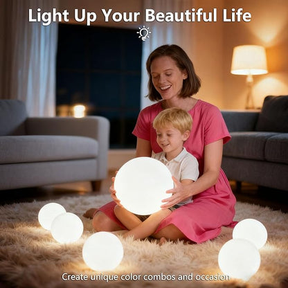 6-inch LED Light Ball,RGB Color Changing Night Light with Remote,Water Resistant,USB Rechargeable Mood Lamp for Kids Room,Bedroom,Patio,Party Decor