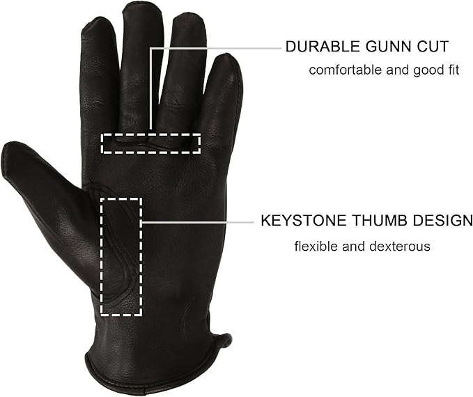 OZERO Leather Garden Gloves: Soft Breathable Mens Deerskin Gloves for Driving, Motorcycle, Horse Riding - Flexible Grip for Working Gardening Yardwork Ranch Farming Hunting for Men & Women (Black,M)