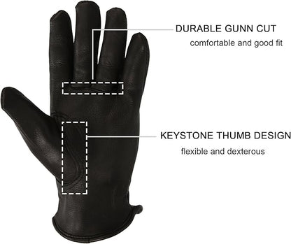OZERO Leather Garden Gloves: Soft Breathable Mens Deerskin Gloves for Driving, Motorcycle, Horse Riding - Flexible Grip for Working Gardening Yardwork Ranch Farming Hunting for Men & Women (Black,M)