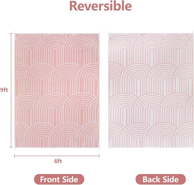 Anidaroel Patio Rugs Outdoor 6’x9’ Clearance Waterproof, Reversible Rainbow Outdoor Plastic Straw Outside Rugs, RV Outdoor Rugs for Camping, Porch, Balcony, Backyard (Pink, 6‘X9')