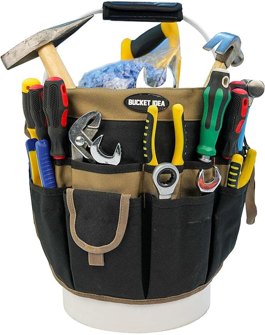 MELOTOUGH Bucket Tool Organizer With 35 Pockets Fits to 3.5-5 Gallon Bucket (Khaki)