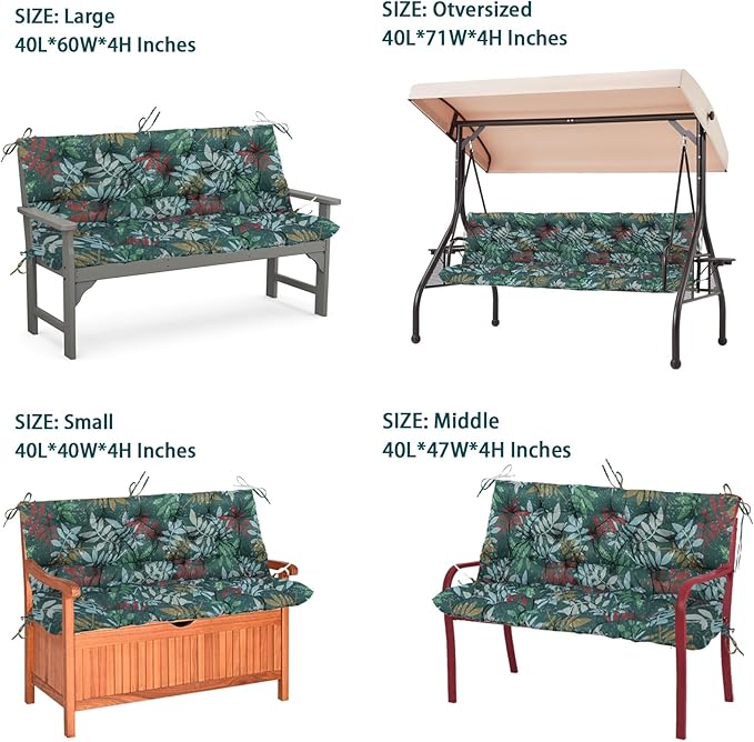 Swing Replacement Seat Cushions, 2-3 Seater Bench Cushions for Outdoor Furnitur with Backrest, Garden Recliner Seat Cushions Waterproof Sofa Pads (Green Flowers, 47x40in)