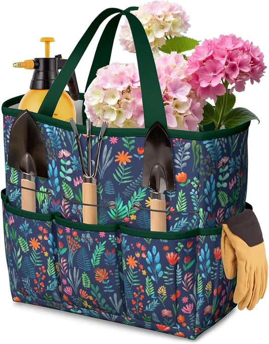 Daisy Flowers Garden Tool Bag - Waterproof Garden Tote with 8 Pockets, Large Storage Home Organizer Gardening Tool Oxford Bag for Garden Tools Kits Holder, Ideal Outdoor Gardening Gift for Women & Men