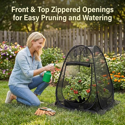 Plant Covers Pop up Gardening Net Cover,Insect Bird Barrier Netting Mesh Plant Netting Pest Guard Cover with Zip Entry for Plants, 1-Pack, Black (Black-1 Pack)