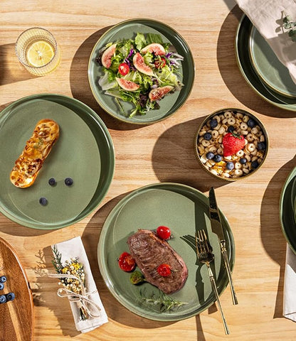 TheTerra Ceramic Dinnerware Sets for 4, 12 Pieces Porcelain Lightweight Plates and Bowls Sets, Scratch Resistant Dish Set, Oven & Microwave & Dishwasher Safe, Sage Umber