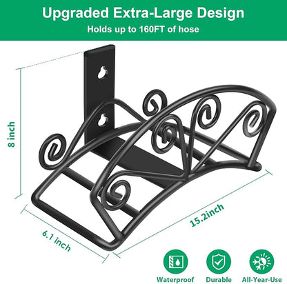 TomCare Garden Hose Holder Extra Large Water Hose Holders Holds 160 FT Hoses Heavy Duty Metal Hose Hanger Wall Mount Decorative Garden Hoses Storage Organizer Reels for Outside Yard, Black