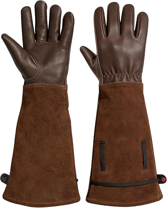 Aegend Women’s Garden Gloves, Long Elbow Cuff Adjustable Strap, Sun & Dirt Protection, Cowhide Leather, Breathable Comfortable for Gardening, Fit Small Hands for Gardeners (Brown, S)