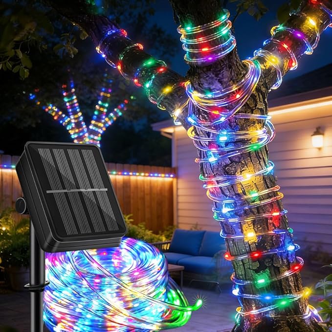 LairtPOW Solar Rope Lights 39FT IP65 Waterproof Outdoor Lights LED Copper Fairy String Tube Lights for Party Garden Yard Home Wedding Christmas Halloween Holiday Tree Decoration Lighting(Multi Color)