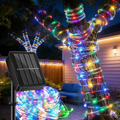 LairtPOW Solar Rope Lights 39FT IP65 Waterproof Outdoor Lights LED Copper Fairy String Tube Lights for Party Garden Yard Home Wedding Christmas Halloween Holiday Tree Decoration Lighting(Multi Color)