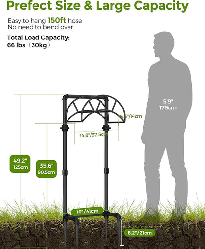 LAND·VOI Freestanding Garden Water Hose Storage Holder Stand for Outside, 160-Ft Hose Heavy Duty Metal Hanger Reel Organizer Outdoor Yard Lawn, Standing Keeper Rack with Ground Stake, Black GHH02B