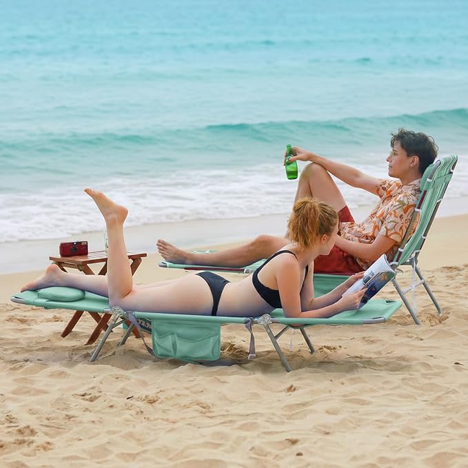 SunnyFeel Lounge Beach Chair for Adults with Face Hole, Reclining Beach Chairs Lay Flat, Sun Face Down Tanning Chair, Portable Folding Camping Cot for Outside Pool, Sunbathing, Reading