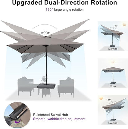 PURPLE LEAF 8' X 8' Left-right Tilting Outdoor Patio Umbrella Swivel Offset Cantilever Heavy Duty Rectangle Aluminum Umbrella with UV Resistant for Deck Pool Patio Backyard, Ash Mocha