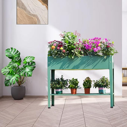 Raised Garden Bed, Elevated Green Metal Plant Box with Legs, Standing Garden Stand with Drainage Holes (40" L x 11" W x 31" H)