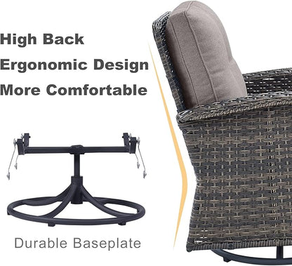 HUMMUH Patio Furniture 6-Piece PE Wicker Outdoor Conversation Set,All-Weather Rattan Swivel Chairs with Ottomans Glider Loveseat for Backyard,Poolside,Deck