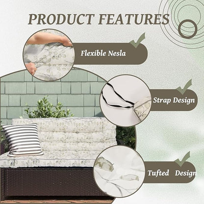 2/3 Seater Swing Replacement Cushion, Waterproof Porch Swing Cushions with Backrest, Thickened Bench Cushions for Outdoor Furniture, for Outdoor Patio Swing (White Leaves, 63 * 40in)