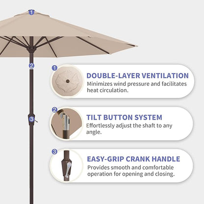 Kingdura 10FT Outdoor Patio Umbrella, Market Table Umbrella with Push Button Tilt and Crank, 8 Sturdy Fiberglass Ribs, UV Protection for Pool, Lawn, Deck, Backyard, Garden (Beige)