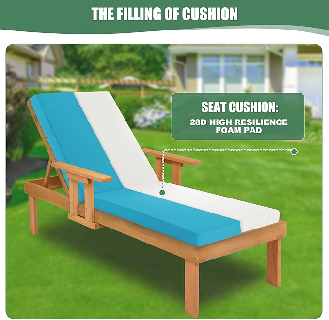 Chaise Lounge Cushions Outdoor Set of 4 - Waterproof and Fade Resistant Sun Lounger Replacement Cushions - Patio Lounger Pads with Removable Cover for Pool, Deck, Lawn, 72 x 21 x 3 Inch, Teal