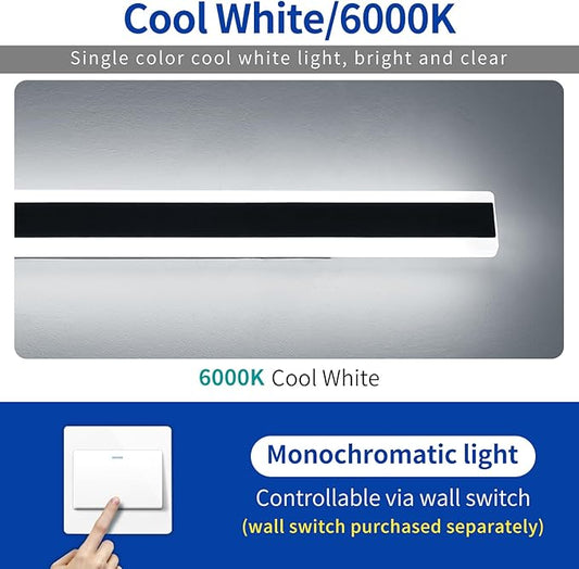 2 Pack Modern Outdoor Wall Sconce, 31.4inch LED Outside Wall Light Fixture, IP65 Waterproof, 6000K Cold White, Black Minimalist Exterior Lighting Patio Lamps for House, Porch, Garage