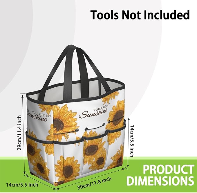 Sunflower Garden Tool Bag - Waterproof Garden Tote with 8 Pockets, Large Storage Home Organizer Gardening Tool Oxford Bag for Garden Tools Kits Holder, Ideal Outdoor Gardening Gift for Women & Men