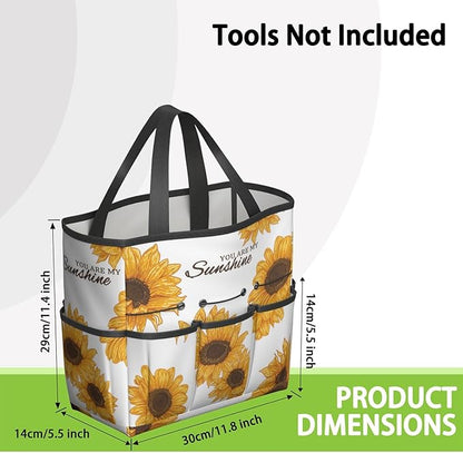 Sunflower Garden Tool Bag - Waterproof Garden Tote with 8 Pockets, Large Storage Home Organizer Gardening Tool Oxford Bag for Garden Tools Kits Holder, Ideal Outdoor Gardening Gift for Women & Men