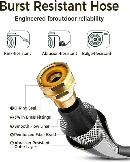 GLAHODEN Retractable Garden Hose Reel 1/2 in x 100 ft, 2025 Upgraded Dual Ratchet Lock UV & Freeze Protection Brass Seal Slow Retraction Anti-Tangle Hose 180°Swivel Reinforced Scaffold Wall Mount