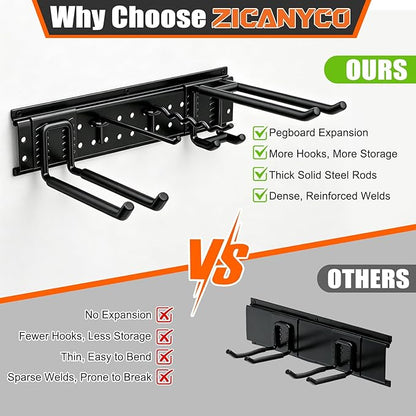 Garage Tool Organizer Wall Mount 66 inches with 13 Adjustable Heavy-Duty Hooks, Garage Organization, Garden Tool Storage Rack for Garage, Yard, and Shed, Holds Up to 520 lbs