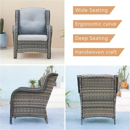 HUMMUH 6 Pieces Patio Furniture Set with Fire Pit Table High Back Outdoor Conversation Set Wicker Patio Couch Outdoor Chairs Ottomans for Balcony Garden,Lawn,Deck
