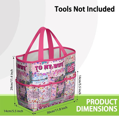 Boho Garden Tool Bag - Waterproof Floral Garden Tote with 8 Pockets, Large Storage Home Organizer Gardening Tool Oxford Bag for Garden Tools Kits Holder, Ideal Outdoor Gardening Gift for Women & Men