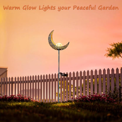 Homeimpro Moon Solar Garden Lights Outdoor Stakes, Waterproof Crackle Glass Metal Yard Lights for Lawn, Patio Accessories, Backyard Decor, Birthday Gifts for Mom