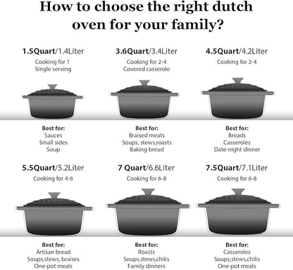 Overmont Enameled Cast Iron Dutch Oven - 4.5QT Pot with Lid Cookbook & Cotton Potholders - Heavy-Duty Cookware for Braising, Stews, Roasting, Sourdough Baking grey