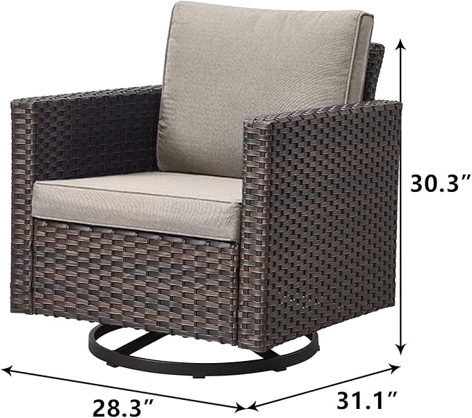 Rilyson Outdoor Patio Swivel Rocker Chairs - Wicker Patio Swivel Rocking Chairs Set of 2 with Waterproof Wicker,Comfortable Cushions and Sturdy Metal Frame for Outside Porch Deck Backyard(Brown/Grey)