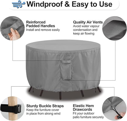 OutdoorLines Outdoor Waterproof Patio Table Furniture Set Covers - Round Couch Sectional Cover Outside Weatherproof Patio Furniture Covering for Deck, Lawn and Backyard 84" Dia x 28" H, Grey