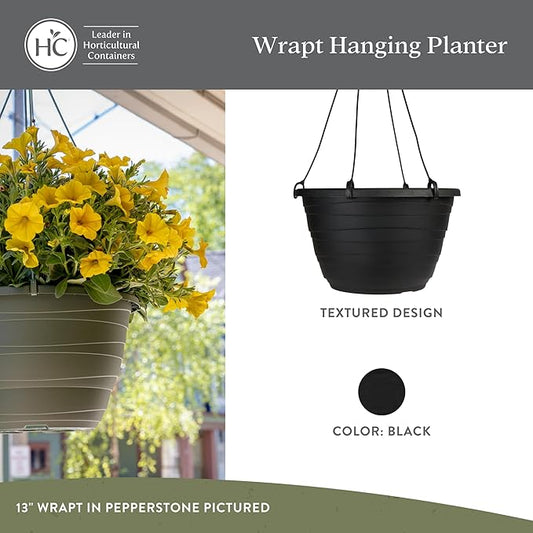 The HC Companies Wrapt Hanging Planters - Lightweight Plant Pot Hanger for Hanging Plants, Vegetables & Herbs - Outdoor & Indoor Hanging Basket for Plants (13" Black, Pack of 1)