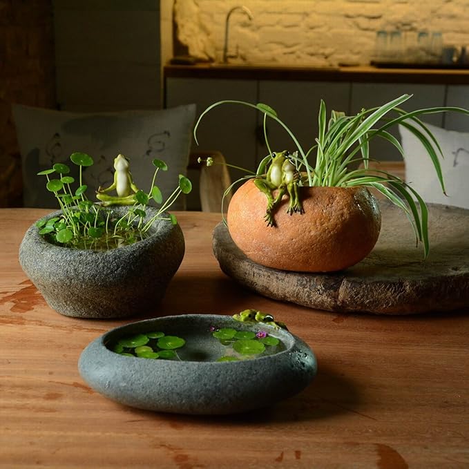 Top Collection Garden Frogs On Long Functional Stone Flower Pot Planter Figurine
