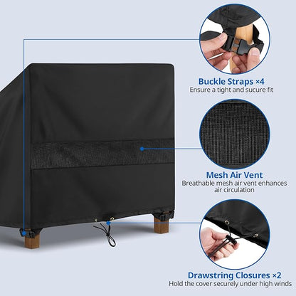 SunPatio Waterproof Outdoor Chaise Lounge Cover , 2 Pack Patio Lounge Chair Covers with Windproof Buckle Straps, UV & Rip & Fade Resistant, All Weather Protection, 80"L x 30"W x 26"H, Black