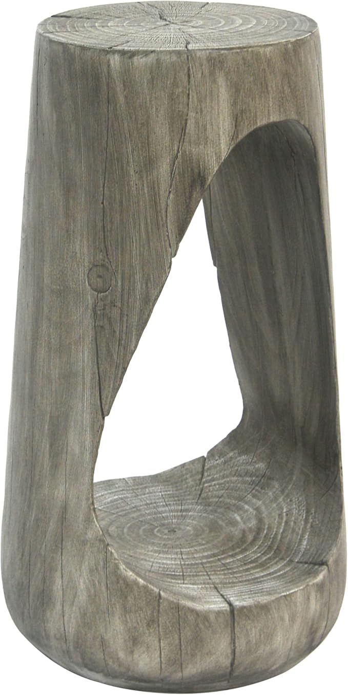 GDFStudio Outdoor Side Table, Lightweight Concrete Patio End Table, Hollow Decorative Garden Stool Accent Table with Wood-Like Texture,MGO Side Table for Balcony, Poolside, or Backyard,Gray