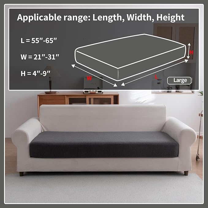 OHSIO Sectional Couch Covers, Wear Resistant Stretch Sofa Covers Washable Soft Couch Cushion Covers Anti Slip Furniture Protector Sofa Slipcovers for Pets (1 Piece Large Cover, Dark Gray)