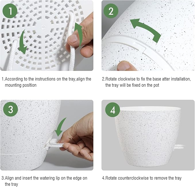 UOUZ 12inch 2Pack Large Self Watering Planters, Plastic Plant Pots with 60oZ Removable Deep Reservoir and Multi Mesh Drainage Holes for Indoor Outdoor Garden Plants and Flowers, White Speckles