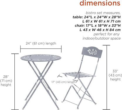 Alpine Corporation Indoor/Outdoor 3-Piece Bistro Set Folding Table and Chairs Patio Seating, Gray