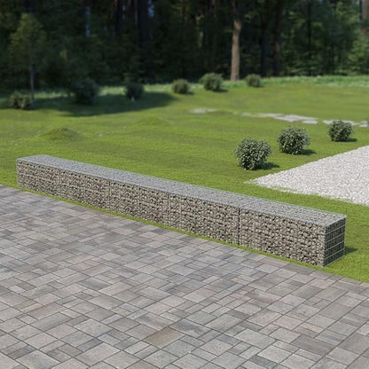 Galvanized Steel Gabion Wall with Covers, Gabion Mesh Wire Wall Panel Galvanized Steel Garden Stone Wire Basket Fencing Patio Decorative Fence, 236"x19.7"x19.7",-181