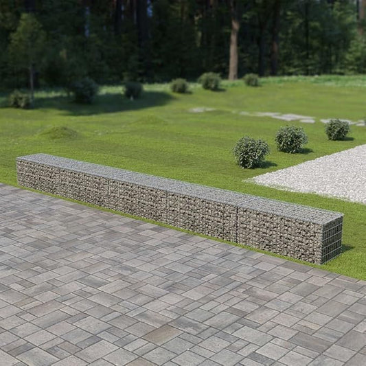 Galvanized Steel Gabion Wall with Covers, Gabion Mesh Wire Wall Panel Galvanized Steel Garden Stone Wire Basket Fencing Patio Decorative Fence, 236"x19.7"x19.7",-181