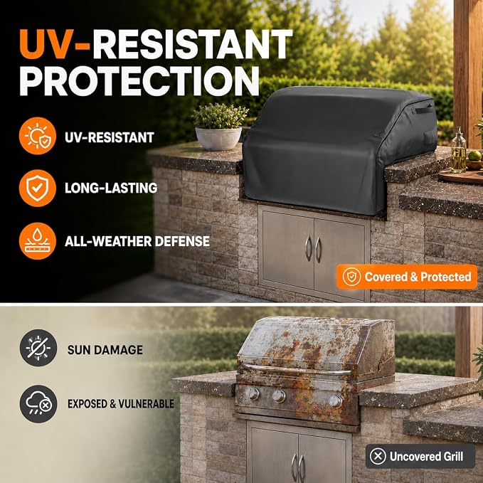 Grisun 45 Inch Built-in Grill Cover for Bull Built in Gas Grills 42-45 inch, Grill Cover for Outdoor Grill, Bull Outdoor Kitchen & Grill Head Cover, Heavy Duty Waterproof BBQ Grill Cover with Handle