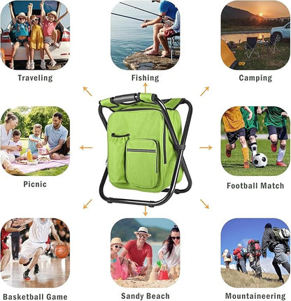 Kikerike Backpack Stool Cooler Chair Heavy Duty 300 LBS Max Load Portable Lightweight Stool Backpack Folding Fishing Cooler Seat for Camping Hunting Fishing - Grass Green