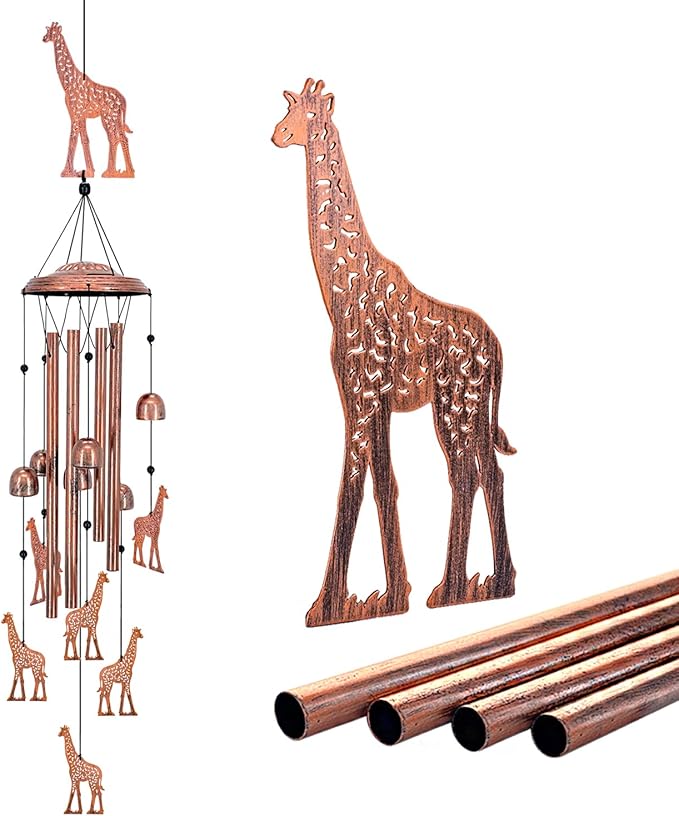 Giraffe Wind Chimes for Outside,Giraffe Gifts for Women Men/Memorial Gifts/Birthday Gift Metal windchimes Outdoors/Indoors,Garden Decor,Patio,Home,Porch,Yard Decorations