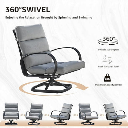 NATURAL EXPRESSIONS Patio Bistro Set, 3 Piece Outdoor Swivel Glider Rocking Chairs, Conversation Furniture with 2 Highback Rockers, 1 Table and 5" Cushion for Backyard,Porch,Yard,350lb. (Grey)