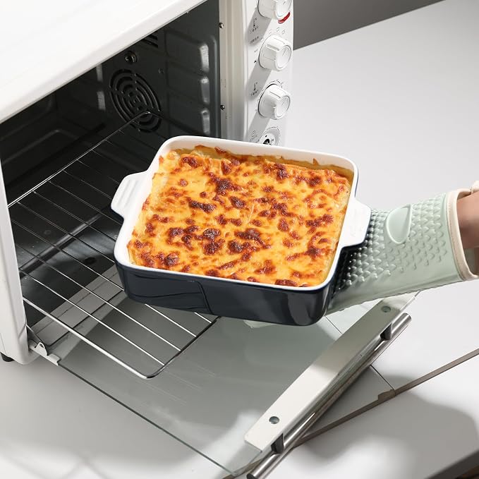 Sweejar Ceramic Baking Dish, 8 x 8 Cake Baking Pan for Brownie, Porcelain Square Bakeware with Double Handle for Casserole, Lasagna, Family Dinner (Navy)