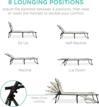 Best Choice Products Extra Wide Patio Chaise Lounge Chair, Portable Outdoor Folding Recliner for Lawn, w/ 8 Positions, Handles, 440lb Capacity - Ivory